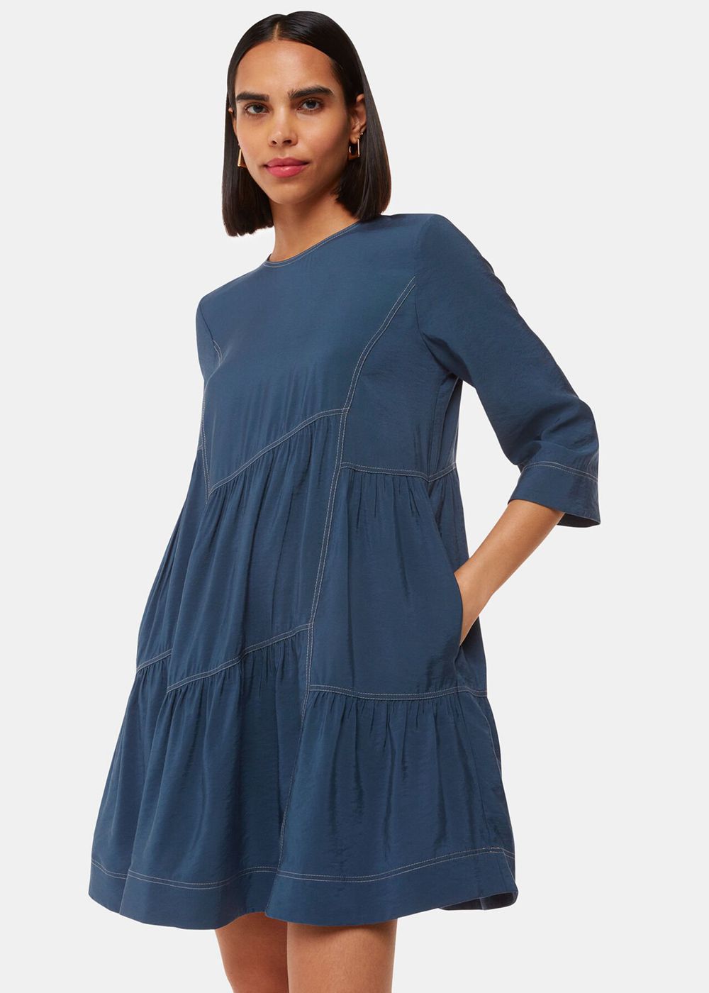 Whistles Phoebe Seam Trapeze Dress Blue | US-61479DWLE