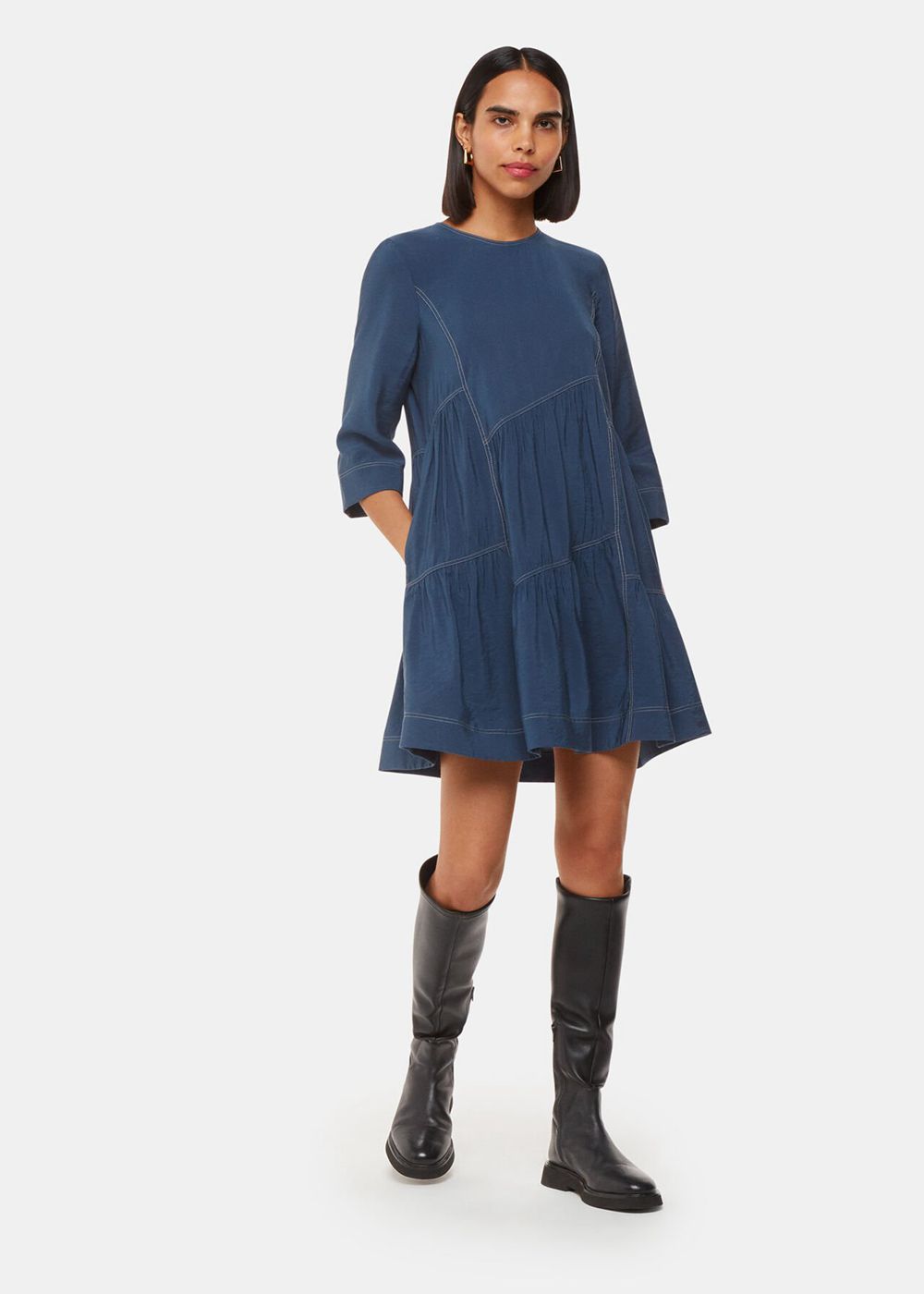 Whistles Phoebe Seam Trapeze Dress Blue | US-61479DWLE