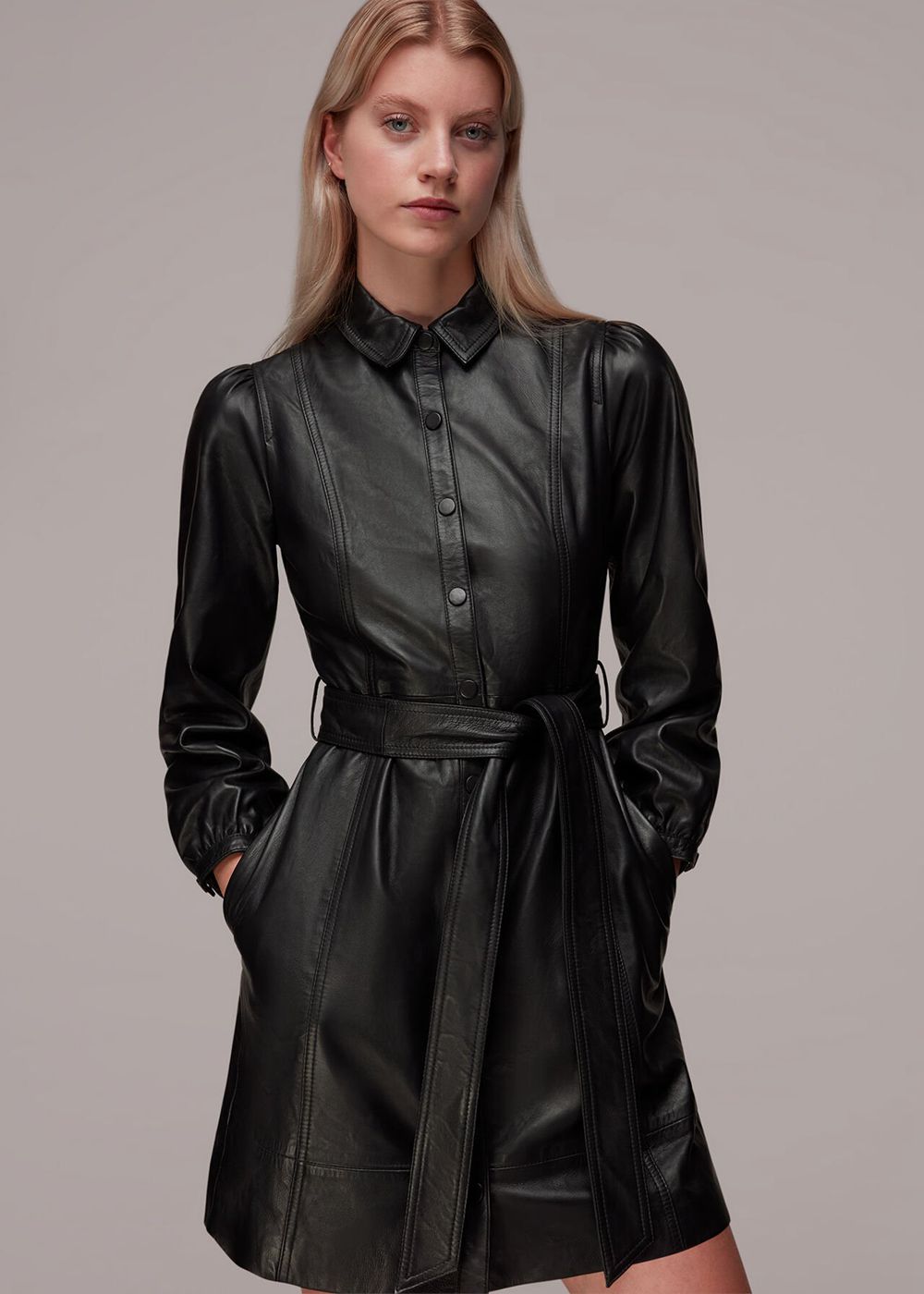 Whistles Phoebe Short Leather Dress Black | US-17942QKOR