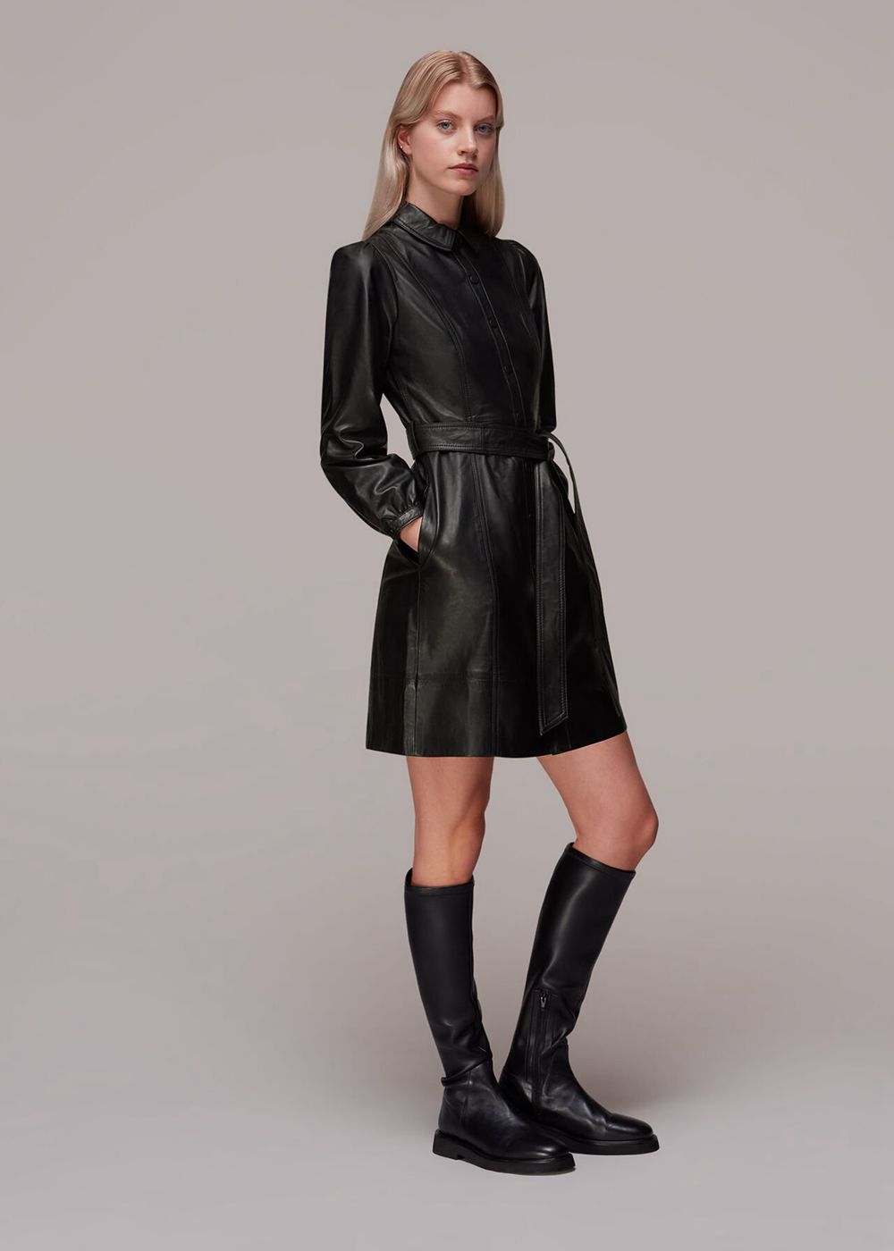 Whistles Phoebe Short Leather Dress Black | US-17942QKOR