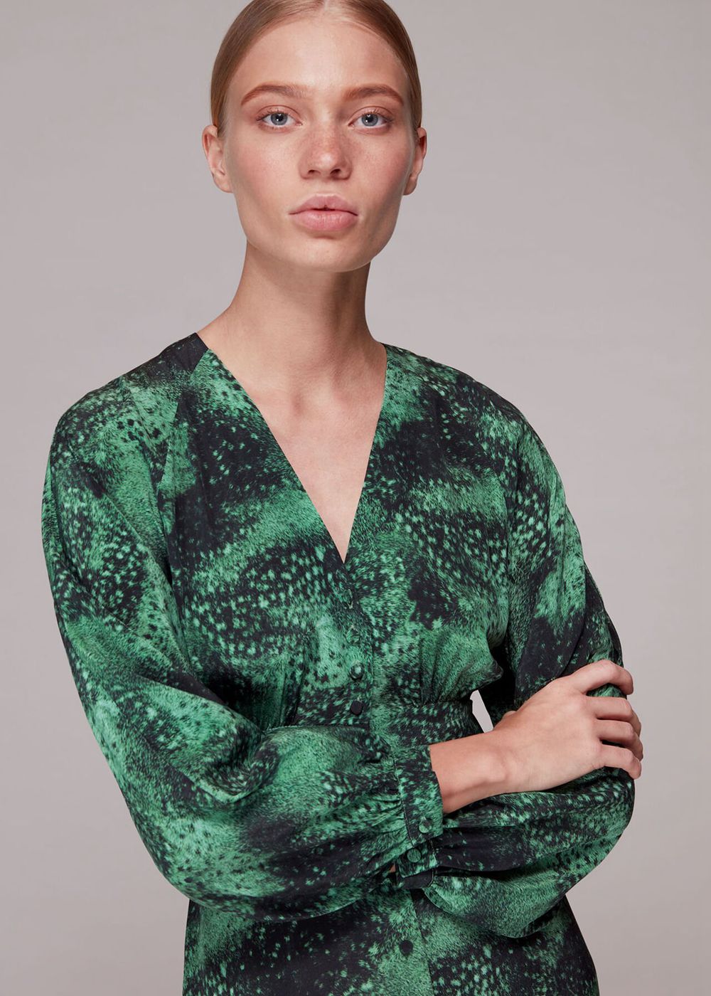 Whistles Photographic Animal Silk Dress Green / Multicolor | US-24701SNIP