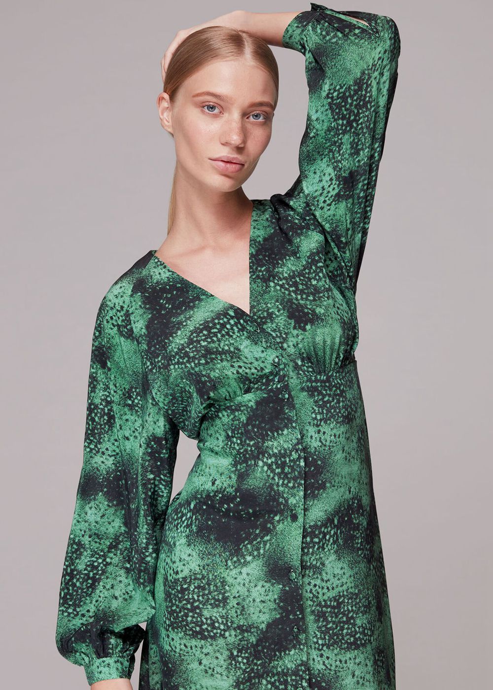 Whistles Photographic Animal Silk Dress Green / Multicolor | US-24701SNIP