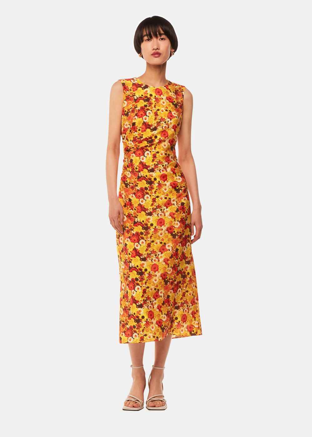 Whistles Photographic Daisy Midi Dress Orange / Multicolor | US-72194DTYL