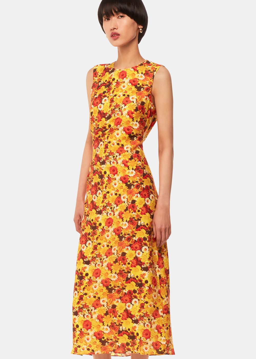 Whistles Photographic Daisy Midi Dress Orange / Multicolor | US-72194DTYL