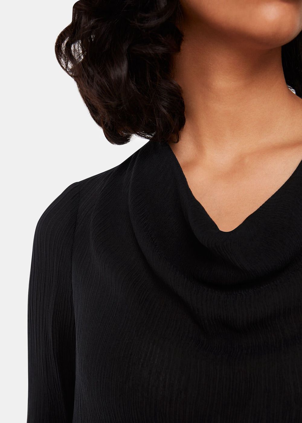 Whistles Pia Plisse Cowl Neck Top Black | US-83576TDIG