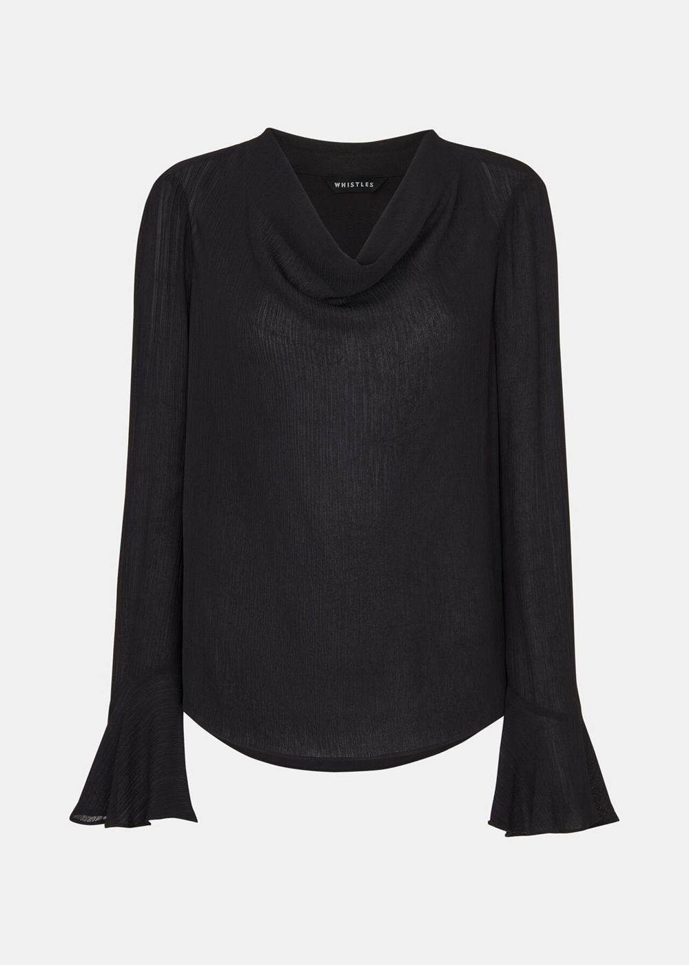 Whistles Pia Plisse Cowl Neck Top Black | US-83576TDIG