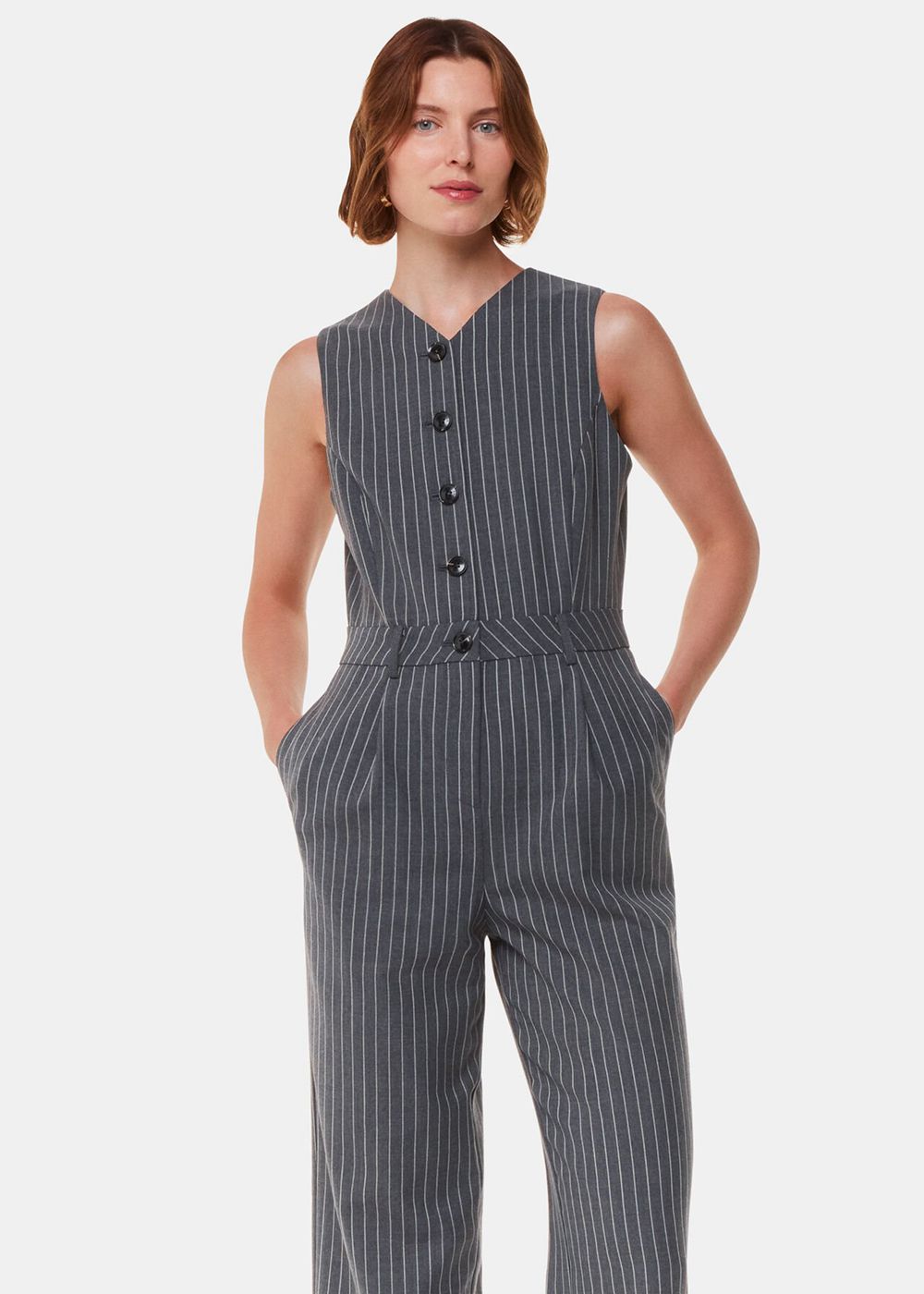 Whistles Pinstripe Jumpsuit Grey / Multicolor | US-97610TXZY