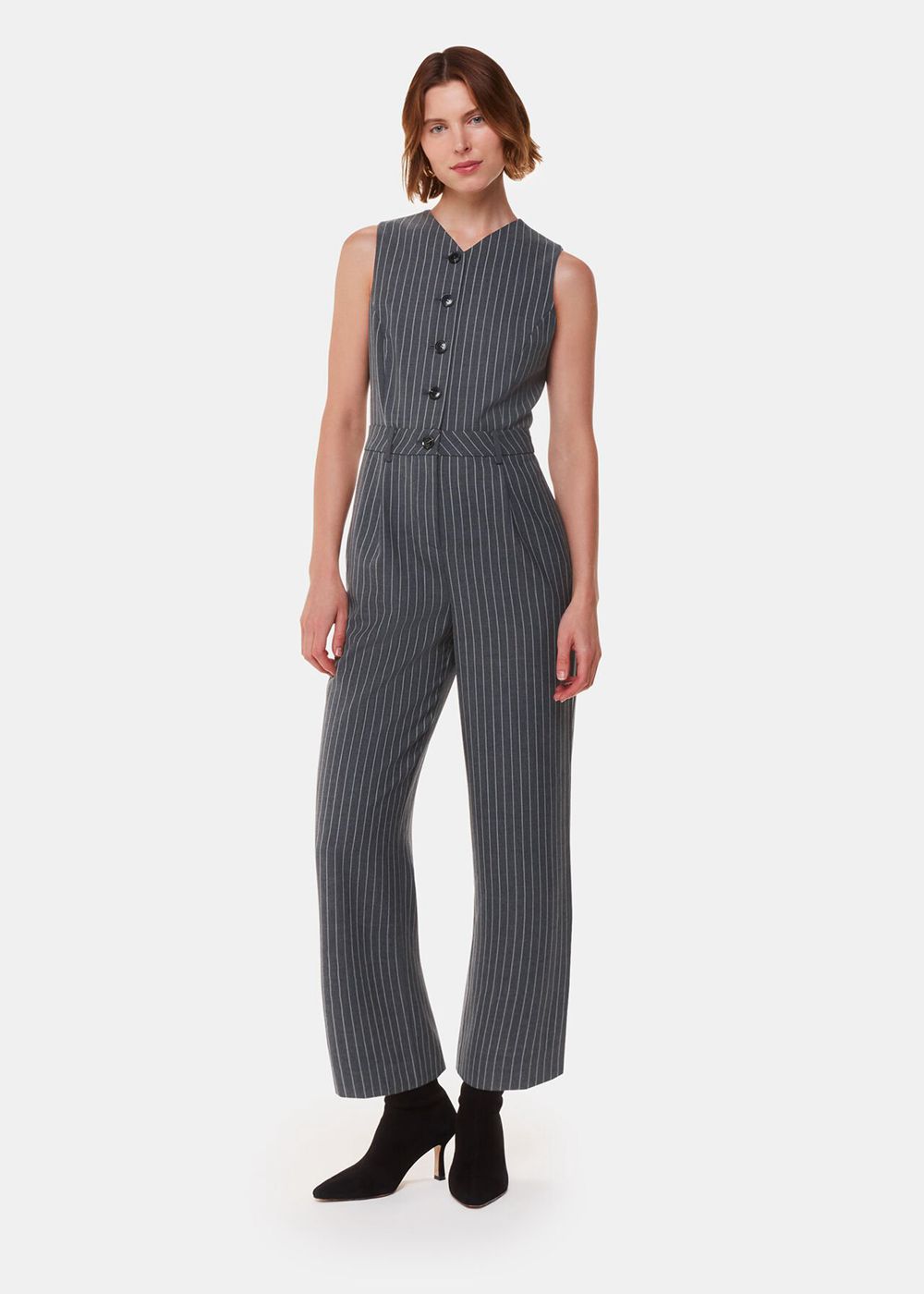 Whistles Pinstripe Jumpsuit Grey / Multicolor | US-97610TXZY