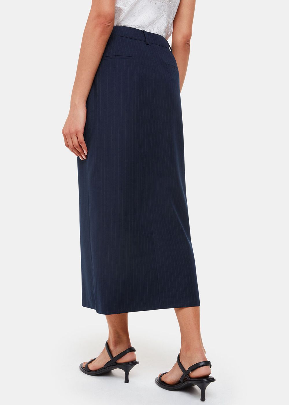 Whistles Pinstripe Tailored Midi Skirts Navy / Multicolor | US-62459RLMU