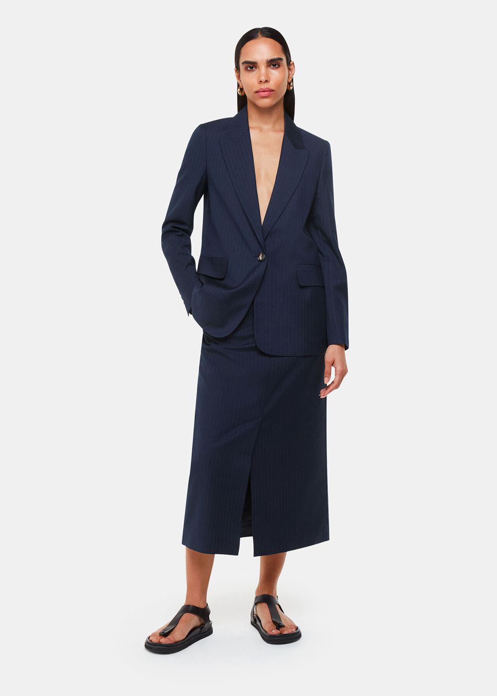 Whistles Pinstripe Tailored Midi Skirts Navy / Multicolor | US-62459RLMU