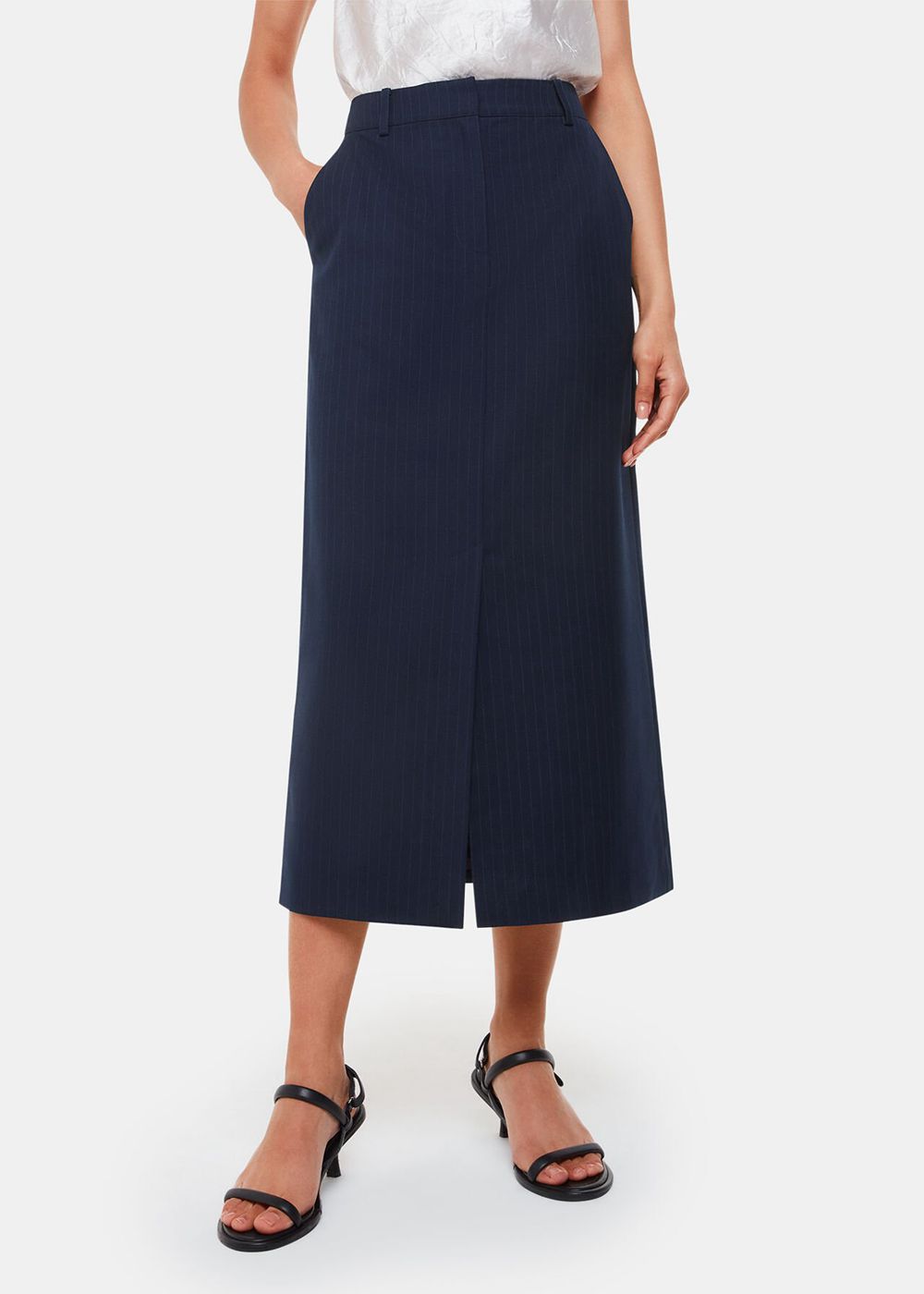 Whistles Pinstripe Tailored Midi Skirts Navy / Multicolor | US-62459RLMU