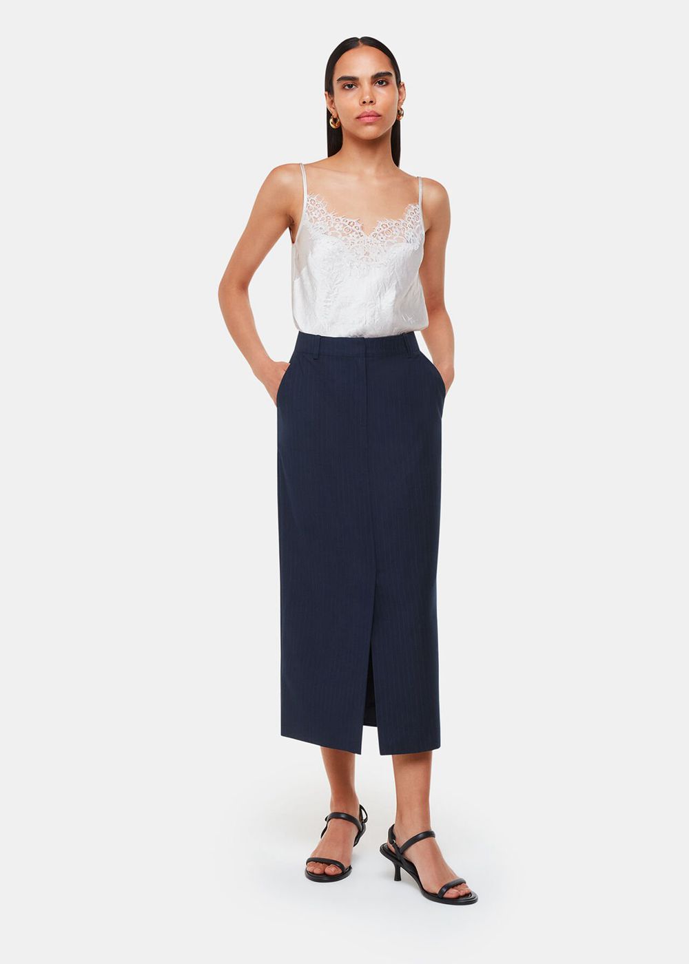 Whistles Pinstripe Tailored Midi Skirts Navy / Multicolor | US-15026BWER