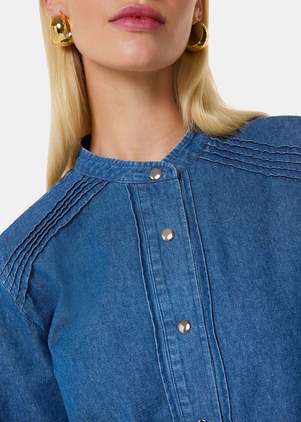 Whistles Pintuck Detail Denim Shirts Blue | US-57034EYHL