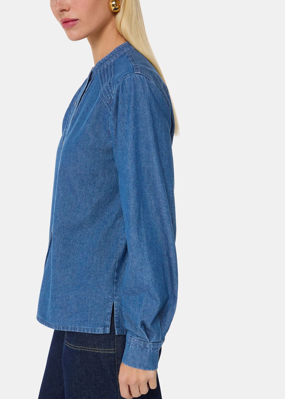 Whistles Pintuck Detail Denim Shirts Blue | US-57034EYHL