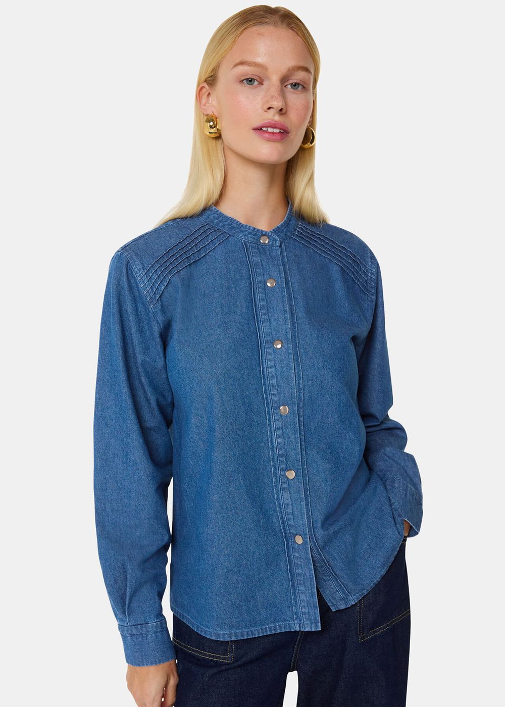 Whistles Pintuck Detail Denim Shirts Blue | US-57034EYHL