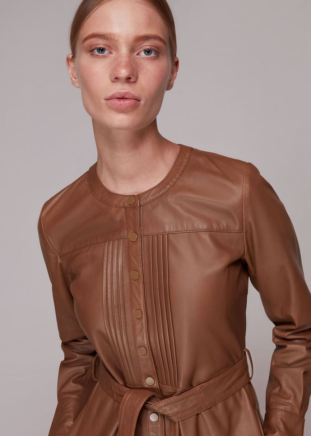 Whistles Pintuck Leather Midi Dress Toffee | US-60239UKLB