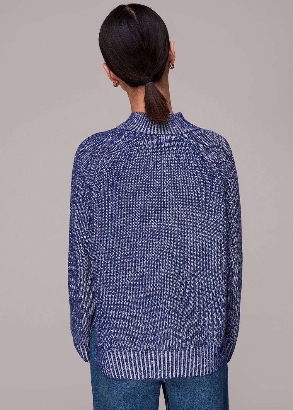 Whistles Plated Rib V Neck Jumpers Blue | US-05718RZAK