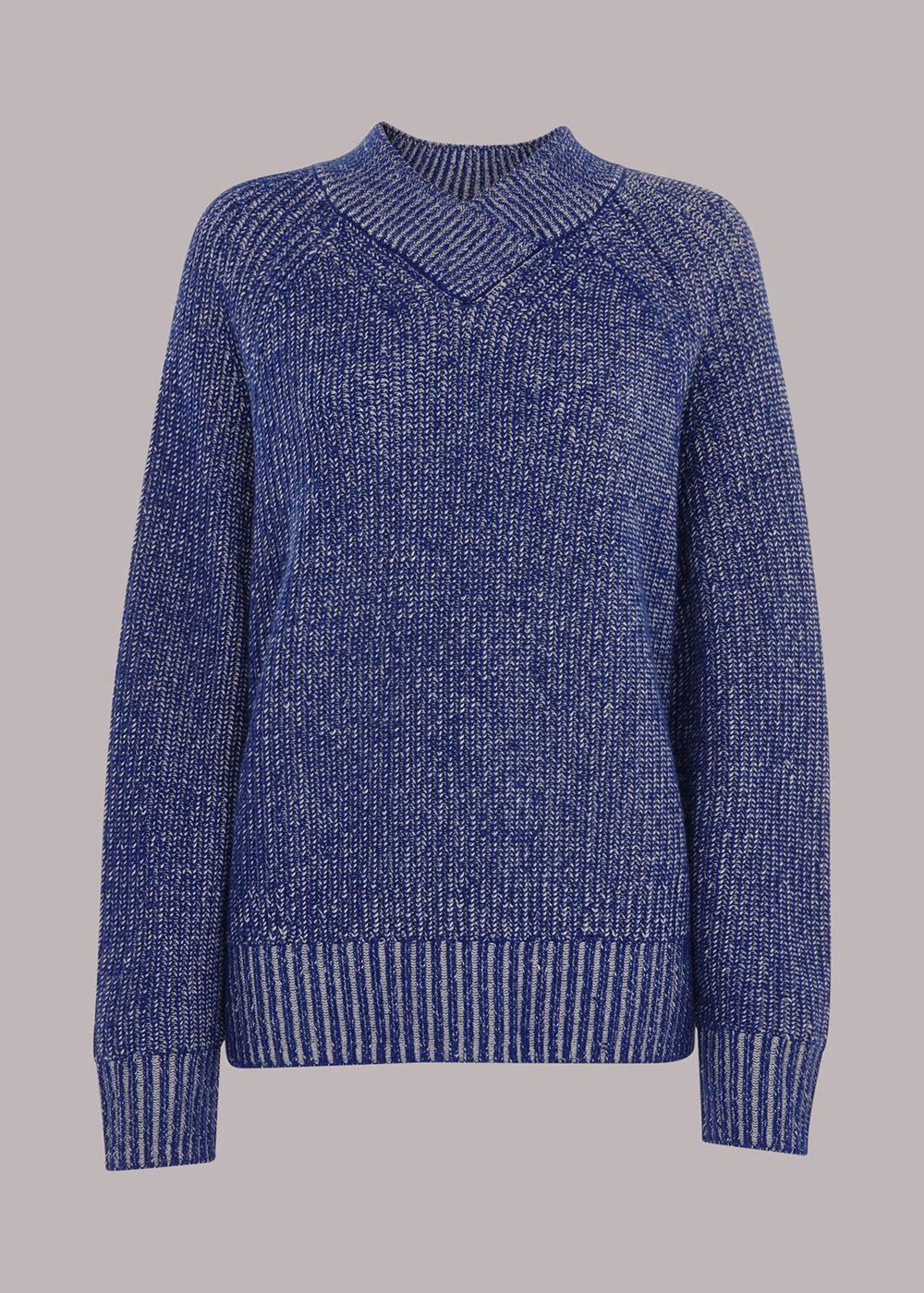 Whistles Plated Rib V Neck Jumpers Blue | US-05718RZAK