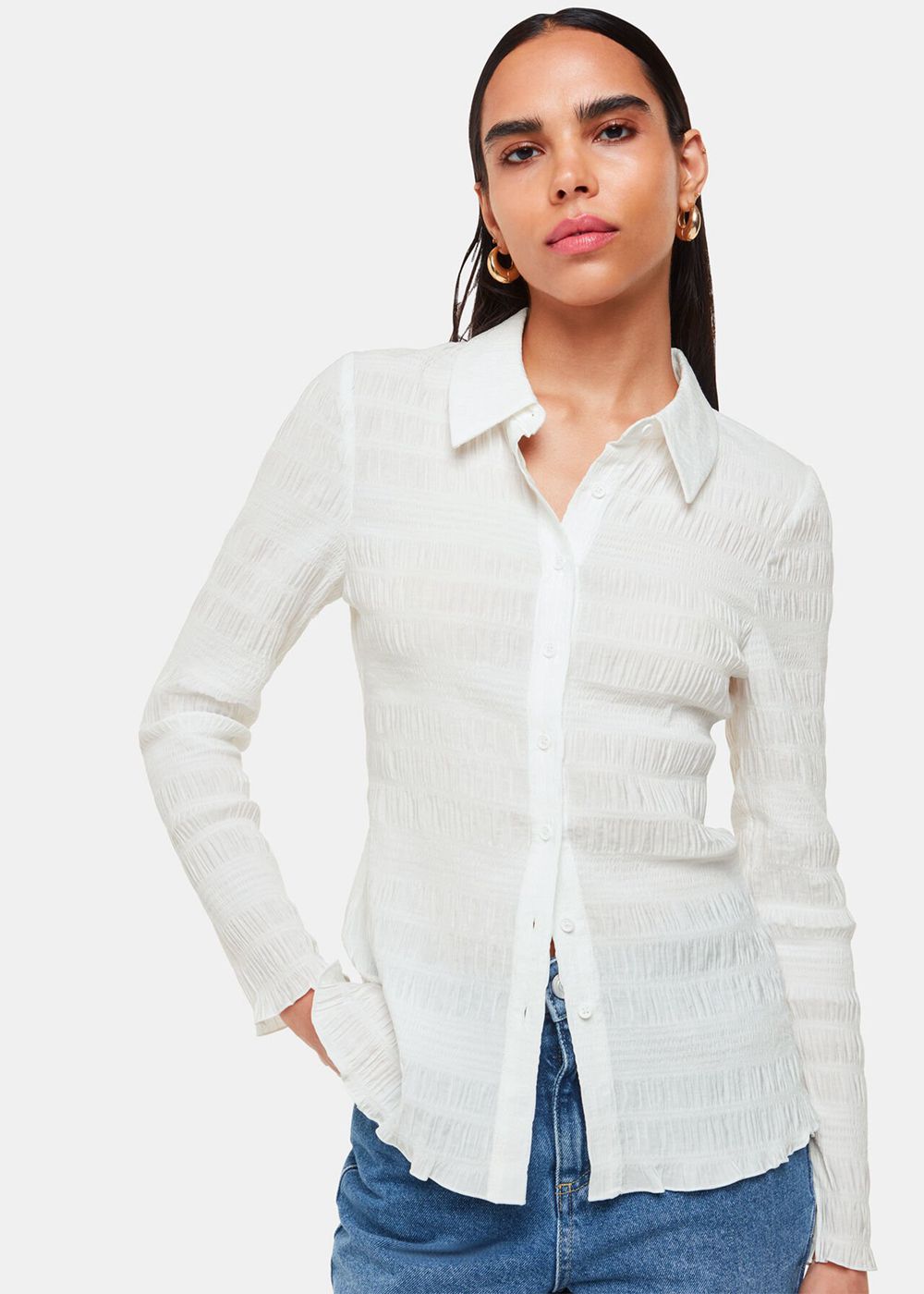 Whistles Plisse Button Front Shirts White | US-70341JLXB