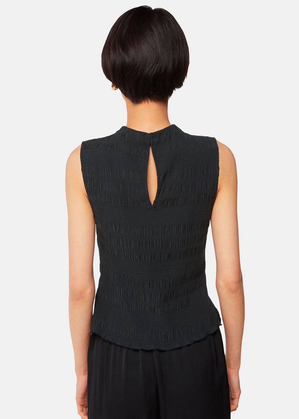 Whistles Plisse Sleeveless Top Black | US-42389WVRQ