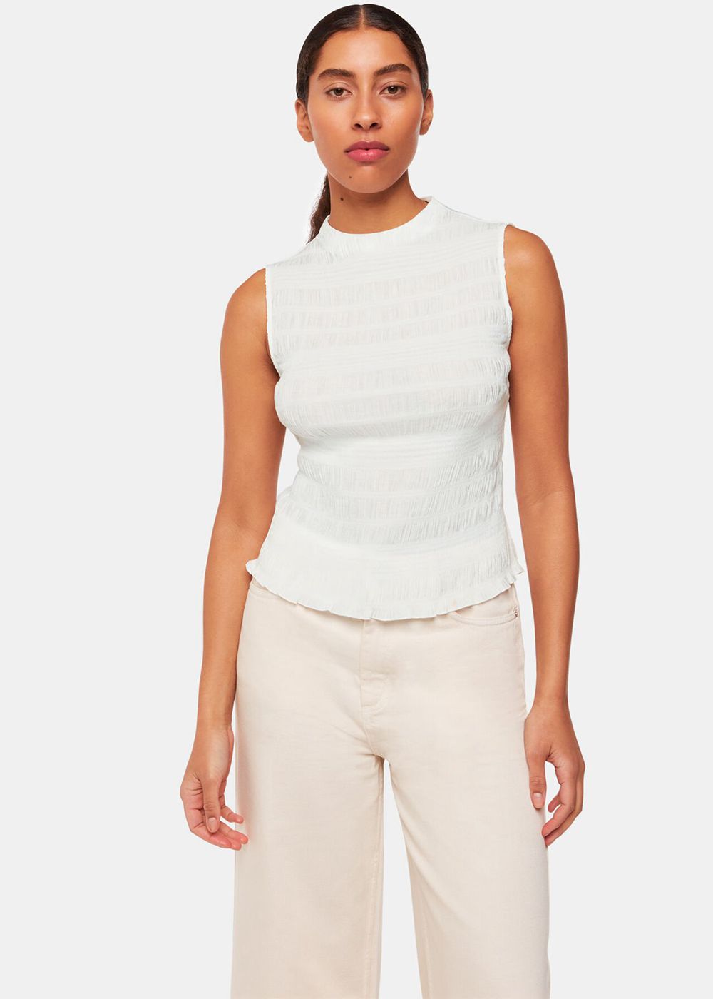 Whistles Plisse Sleeveless Top White | US-95874NEKI