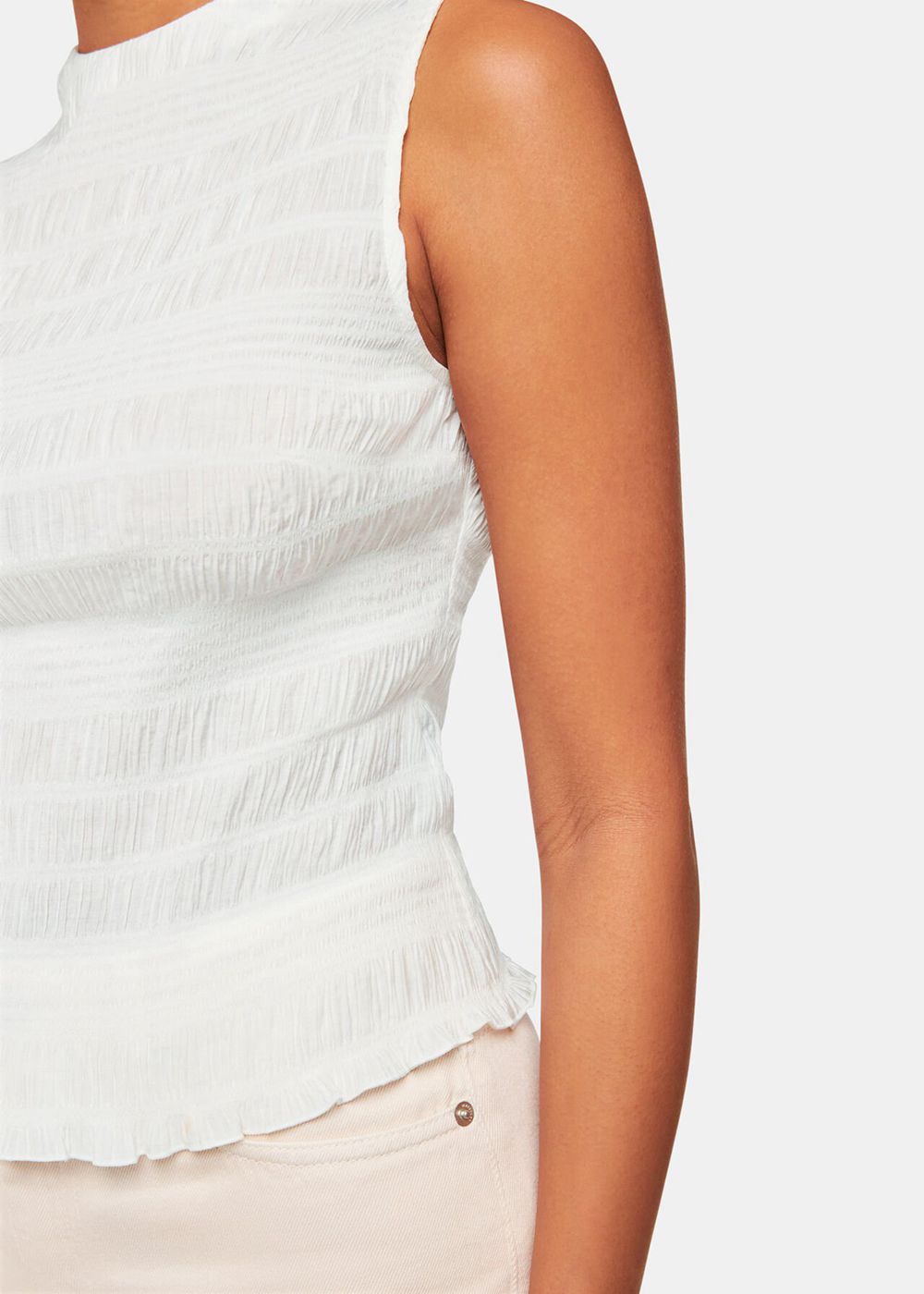 Whistles Plisse Sleeveless Top White | US-95874NEKI