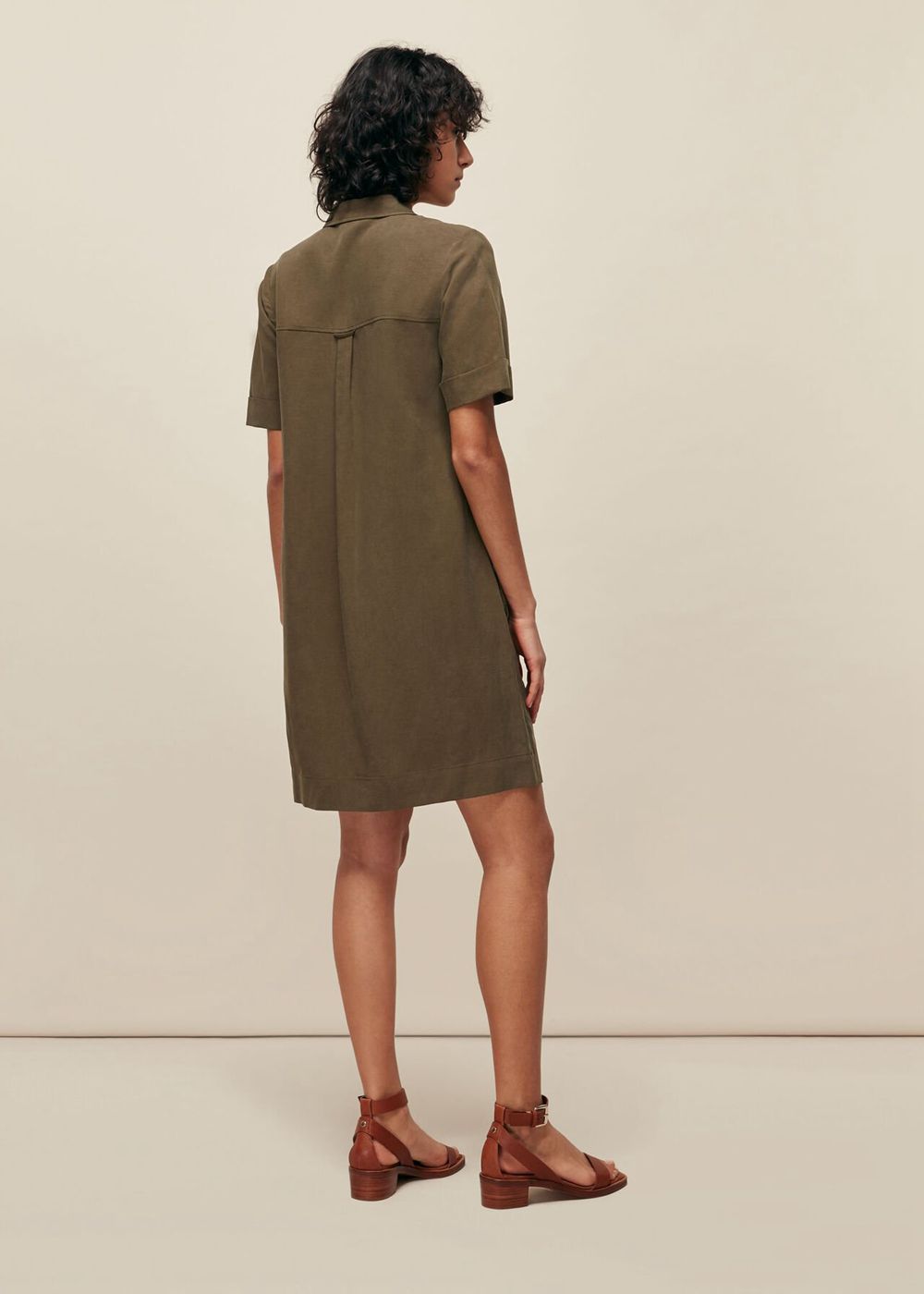 Whistles Pocket Detail Linen Mix Dress Khaki | US-72541VLCN