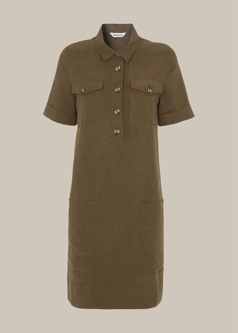 Whistles Pocket Detail Linen Mix Dress Khaki | US-72541VLCN