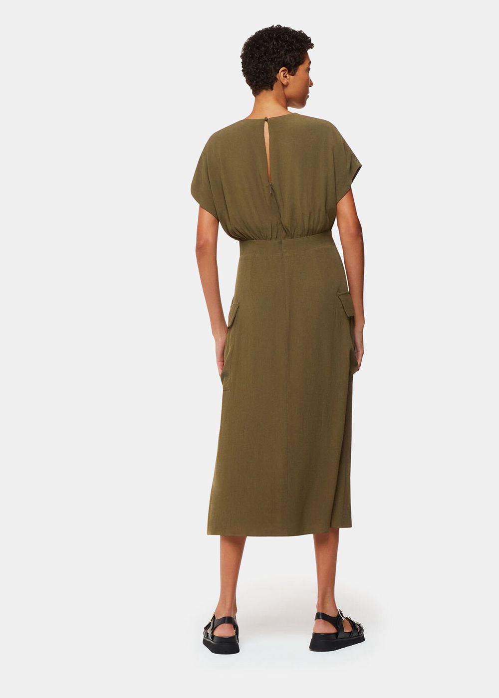 Whistles Pocket Detail Midi Dress Khaki | US-32960XJVZ