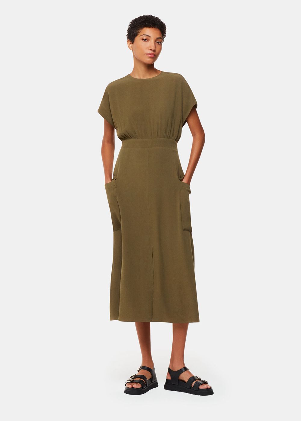 Whistles Pocket Detail Midi Dress Khaki | US-32960XJVZ