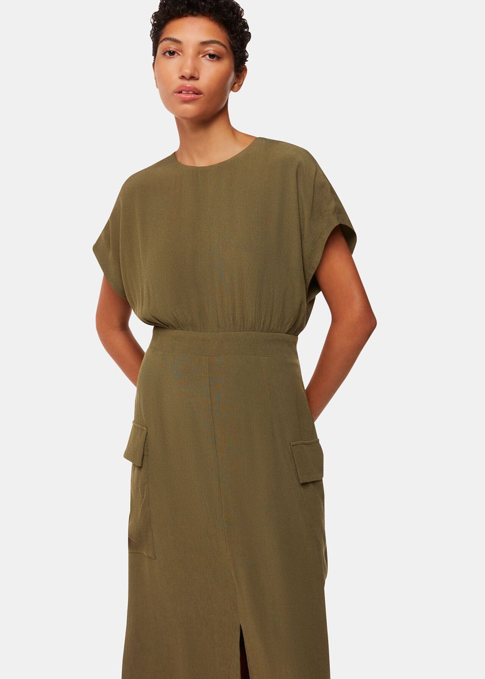 Whistles Pocket Detail Midi Dress Khaki | US-32960XJVZ