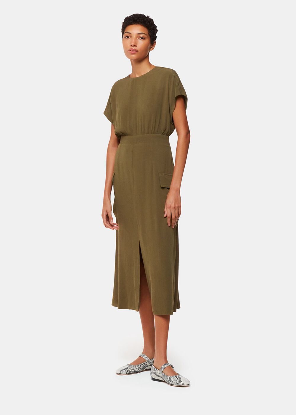 Whistles Pocket Detail Midi Dress Khaki | US-32960XJVZ