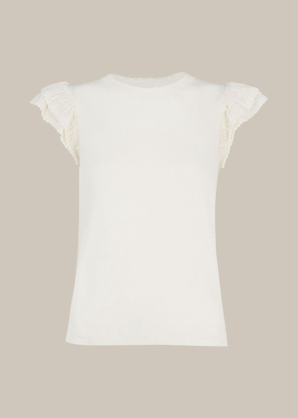 Whistles Pointelle Frill Sleeve Knitwear White | US-01834GDQV