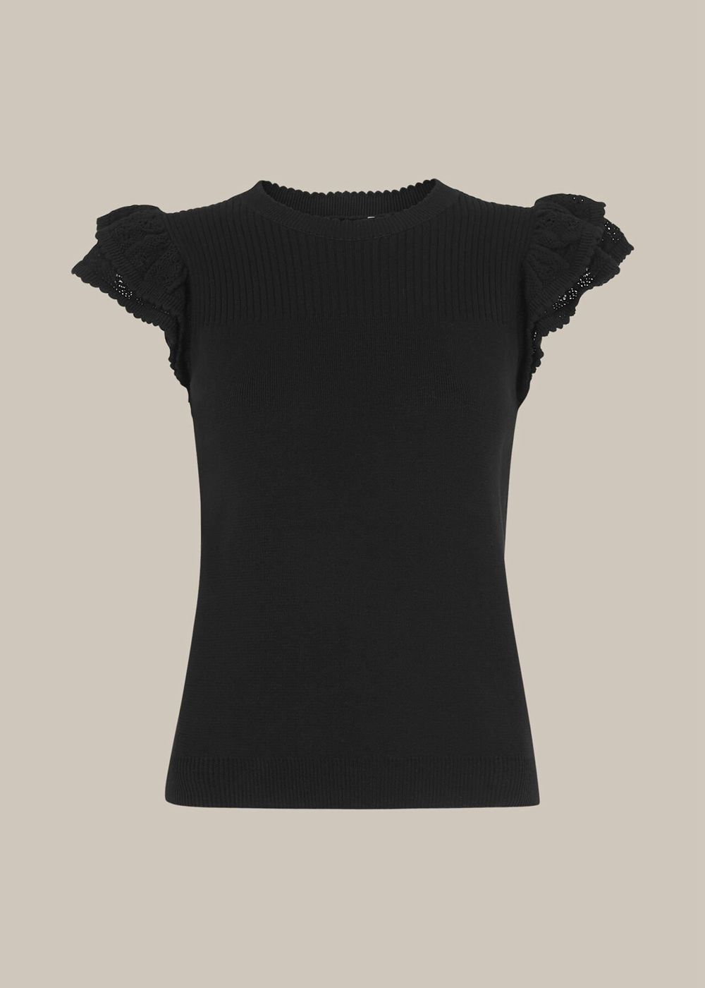 Whistles Pointelle Frill Sleeve Knitwear Black | US-51406RABP