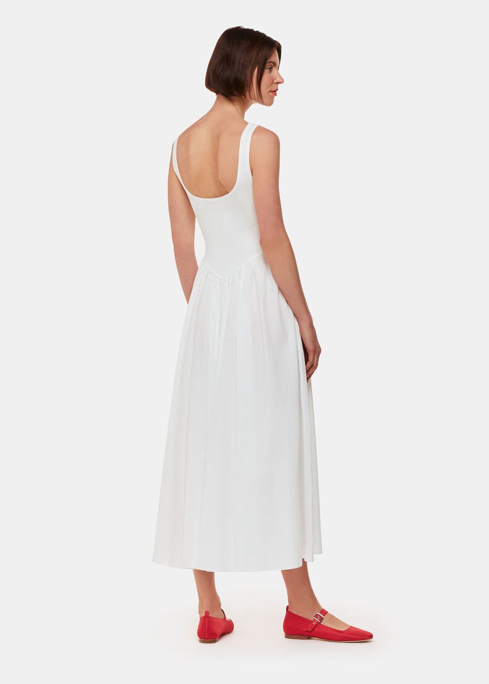 Whistles Poplin Cotton Mix Midi Dress White | US-36095SGQZ