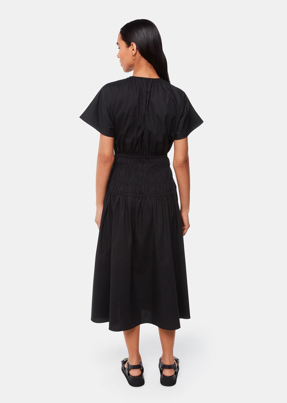 Whistles Poplin Shirred Dress Black | US-06497BGXM