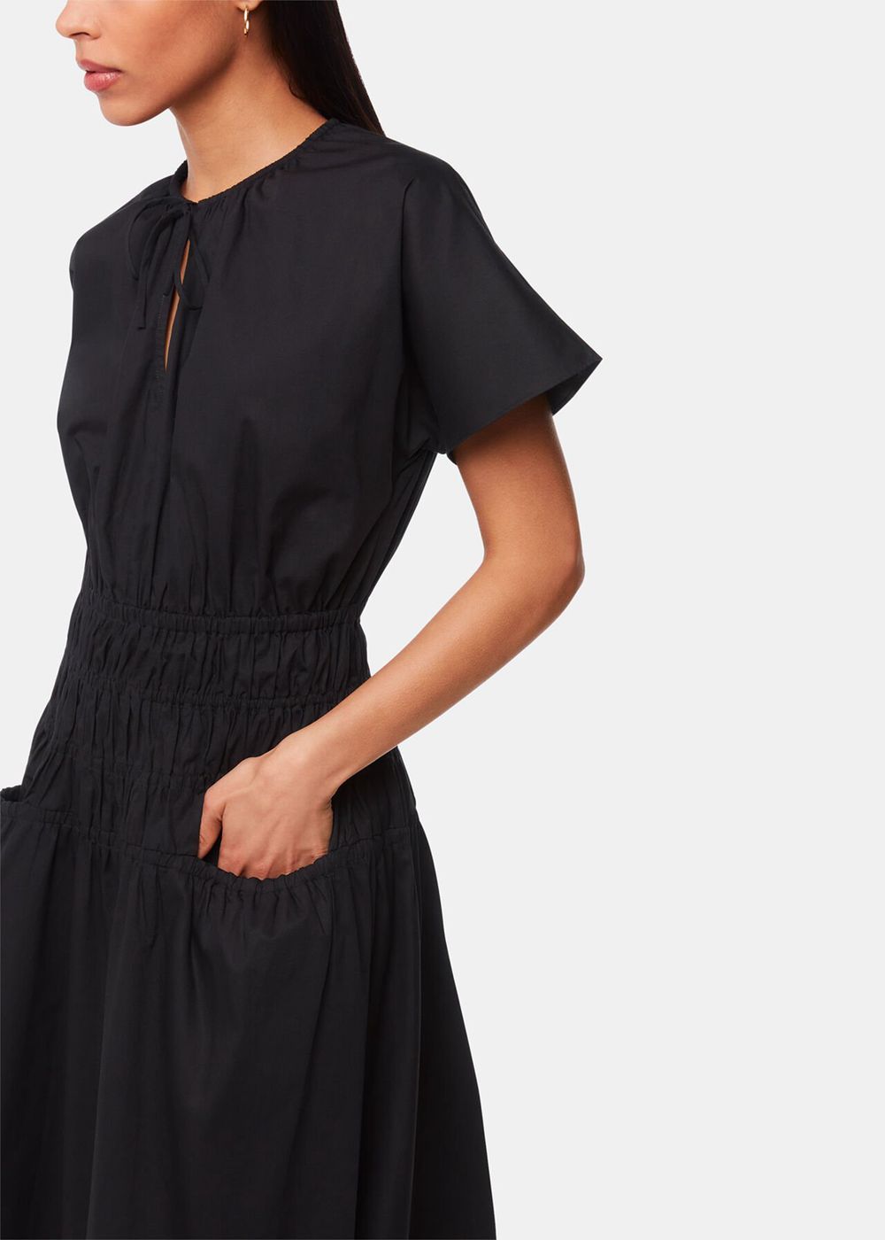 Whistles Poplin Shirred Dress Black | US-06497BGXM