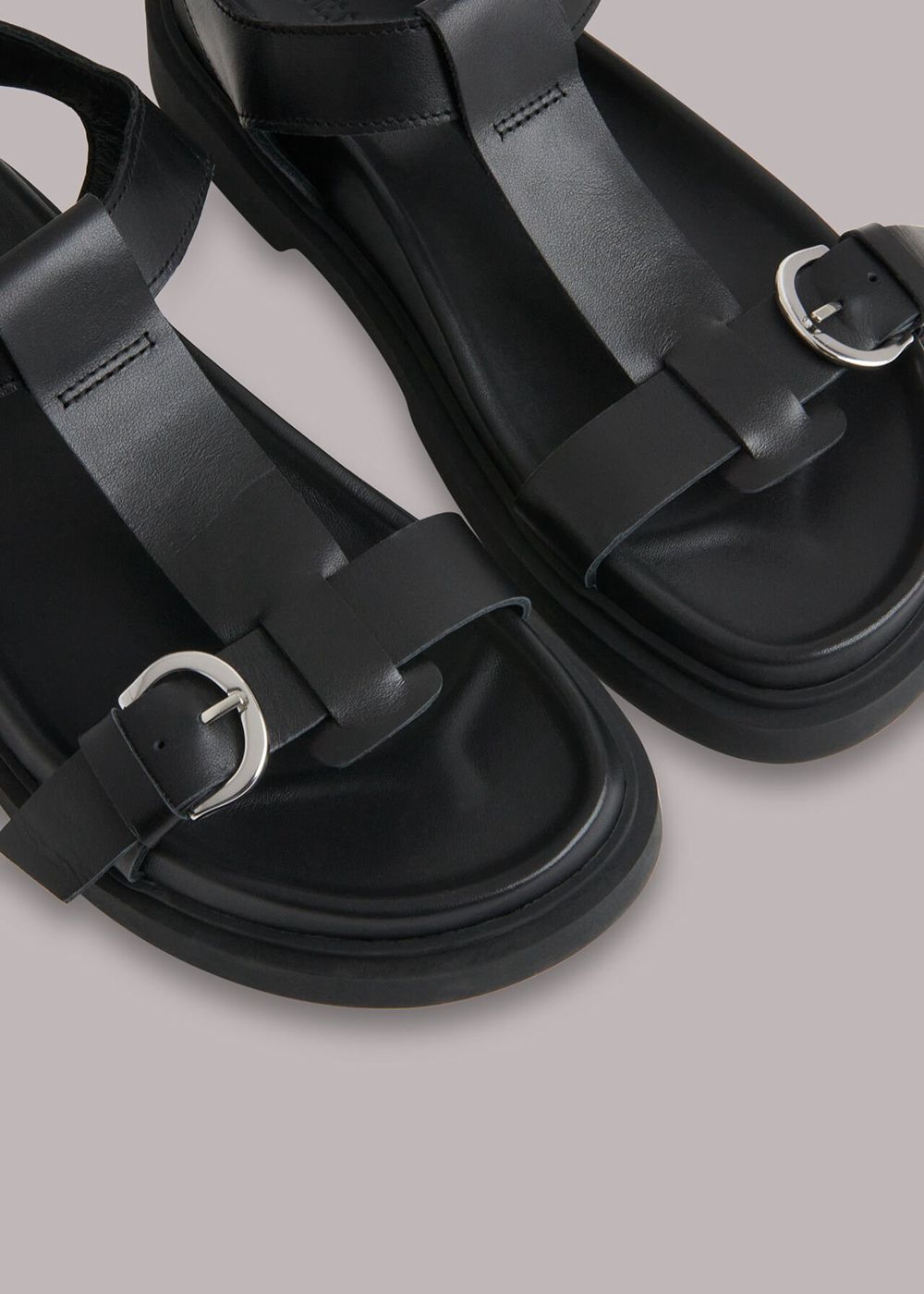 Whistles Porto Double Buckle Sandals Black | US-12654WNBQ