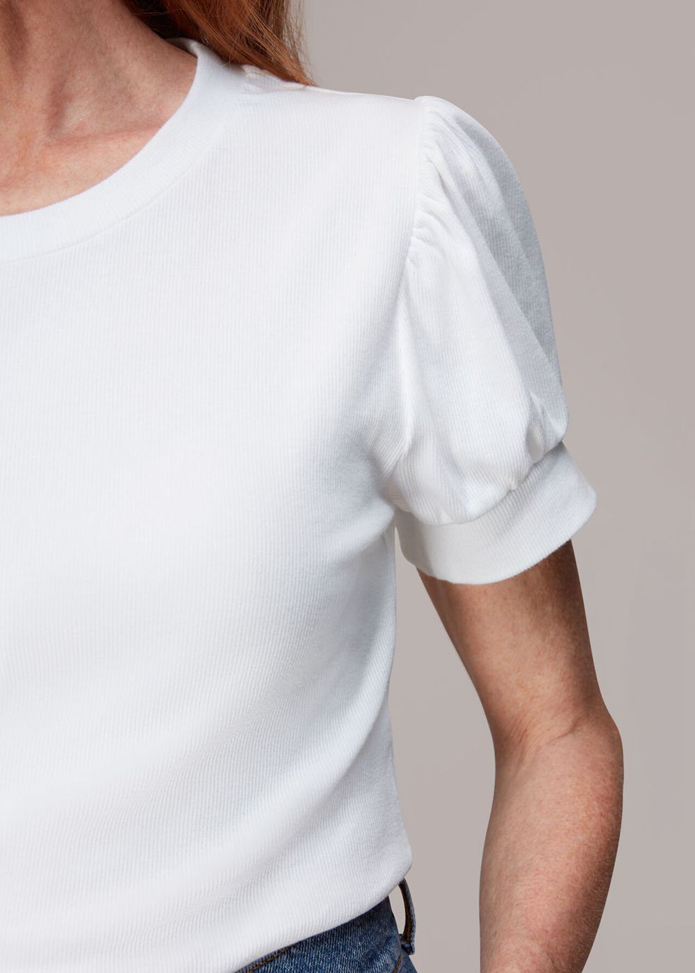 Whistles Puff Sleeve Rib T-Shirt White | US-29741ODTQ