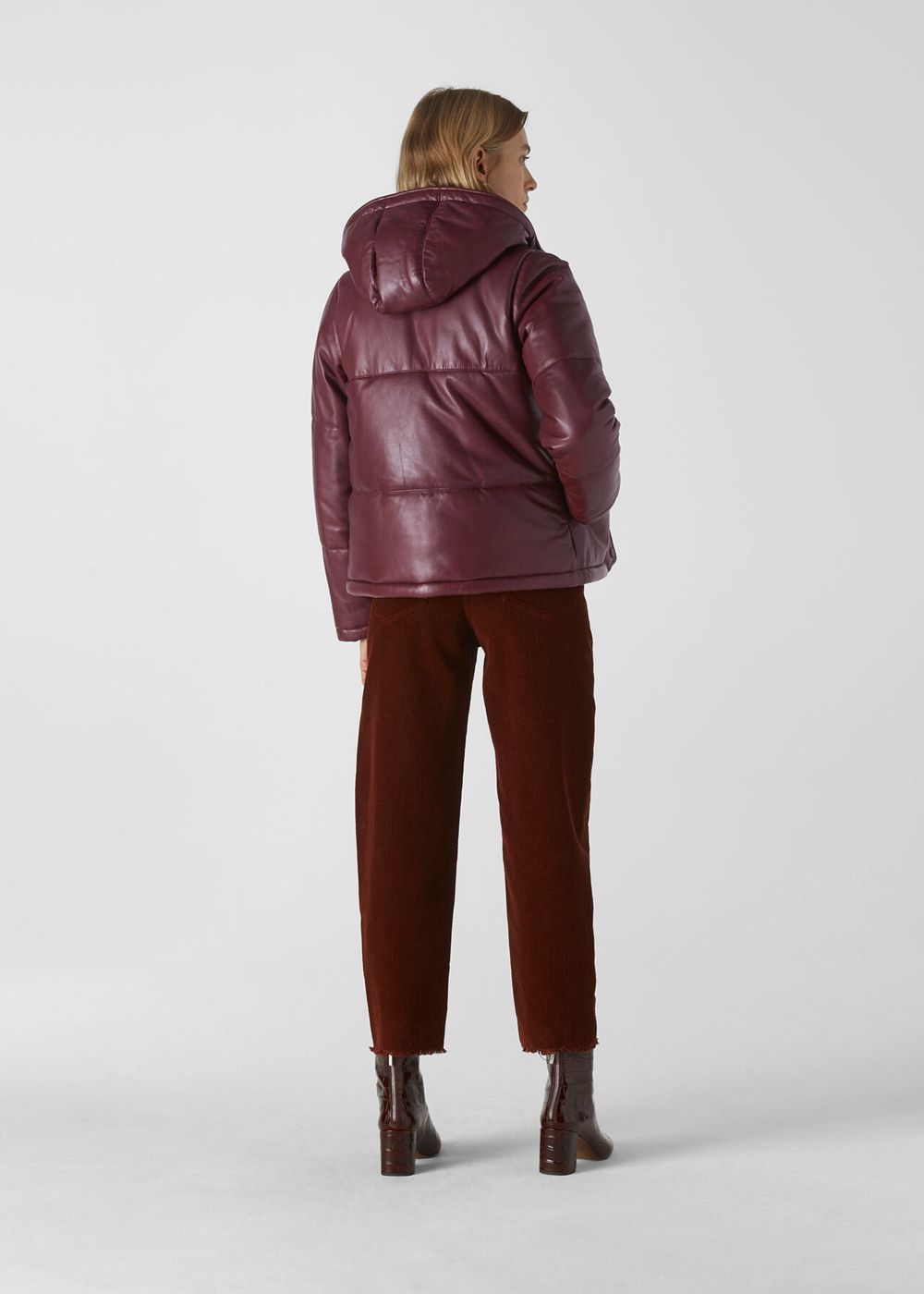 Whistles Puffer Leather Jacket Burgundy | US-53214GKZT