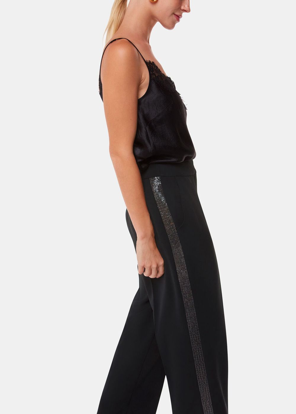 Whistles Quinn Sequin Stripe Pants Black | US-08254JYOB