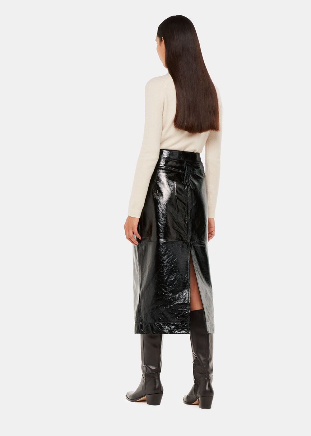 Whistles Rachel Patent Leather Skirts Black | US-64397DCHZ