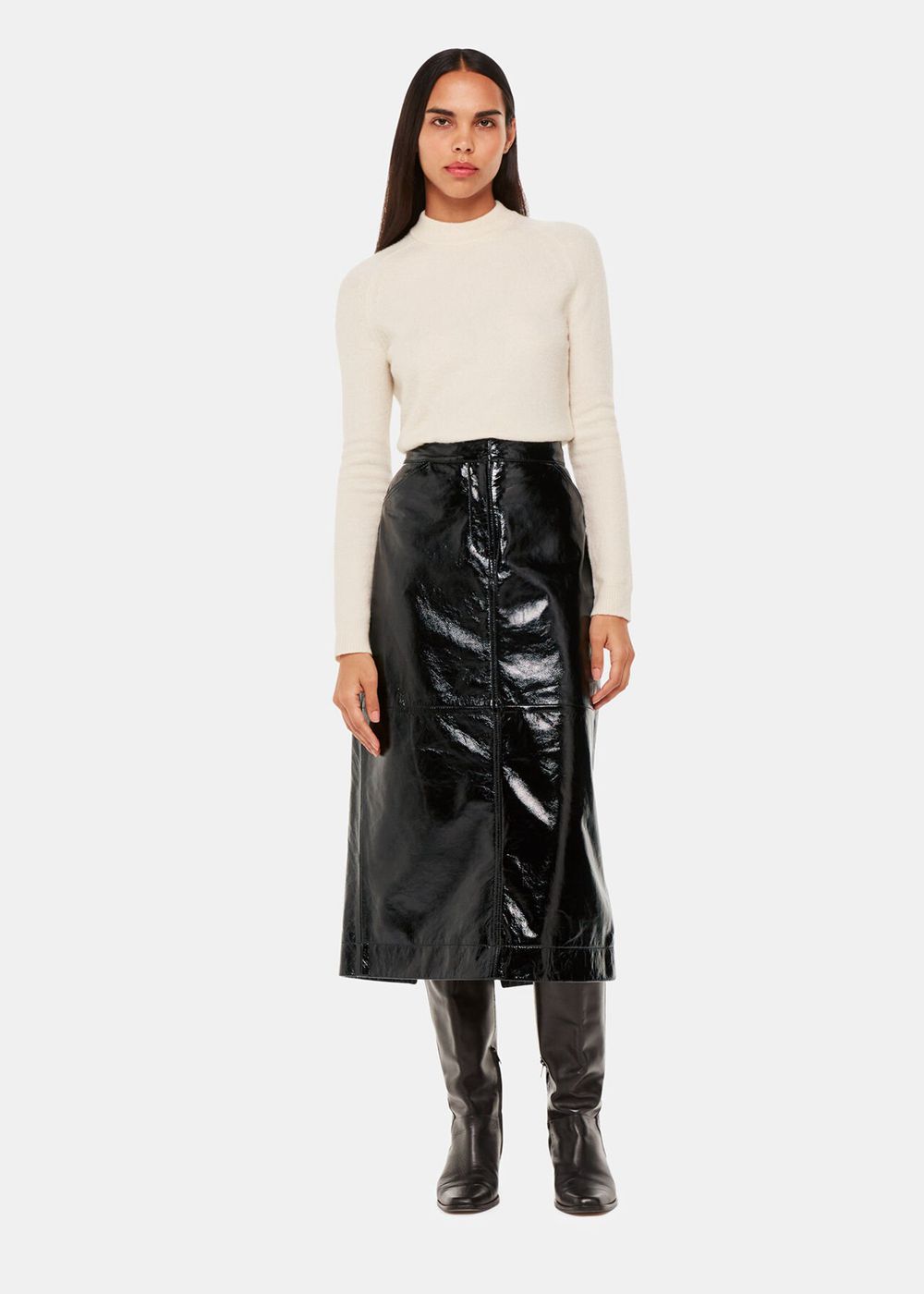 Whistles Rachel Patent Leather Skirts Black | US-64397DCHZ