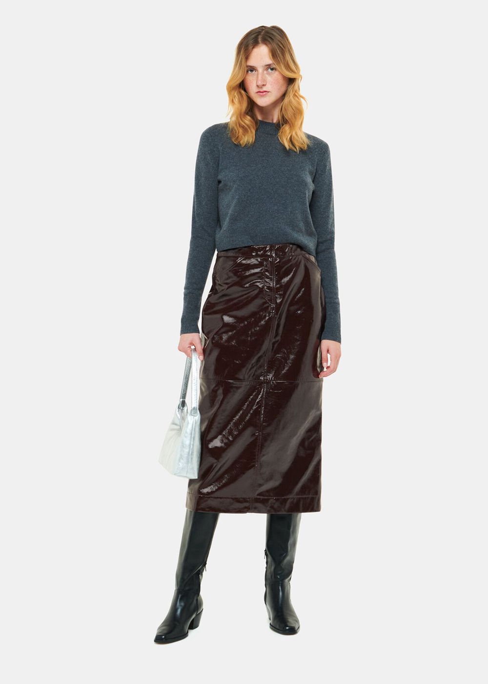 Whistles Rachel Patent Leather Skirts Chocolate | US-93472AZBN