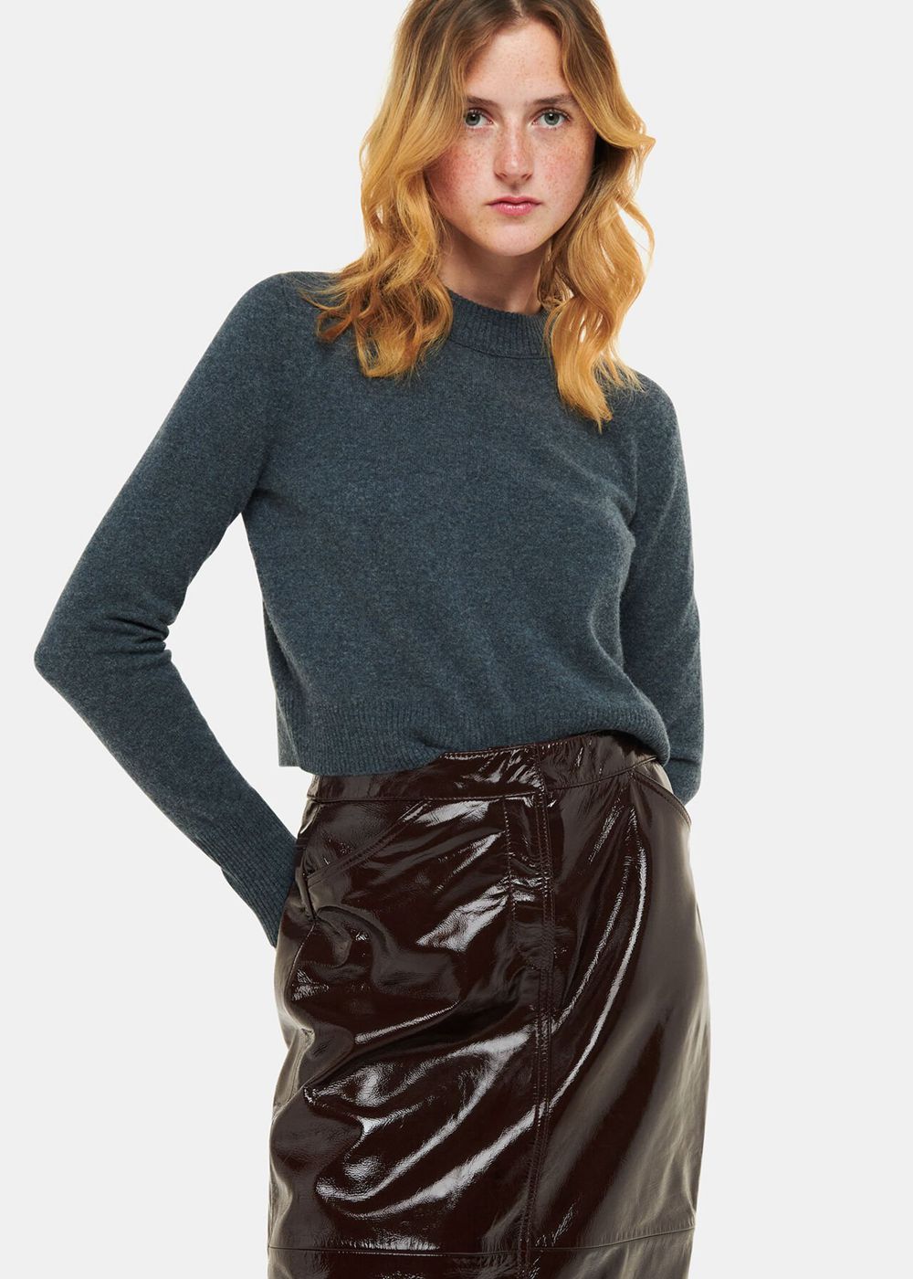 Whistles Rachel Patent Leather Skirts Chocolate | US-93472AZBN