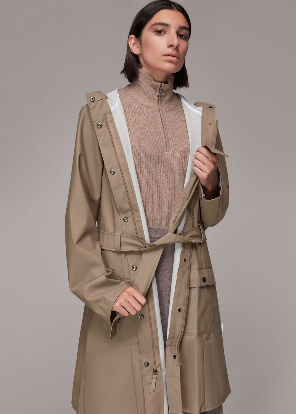 Whistles Rains Curve Jacket Grey Brown | US-30691RFDX