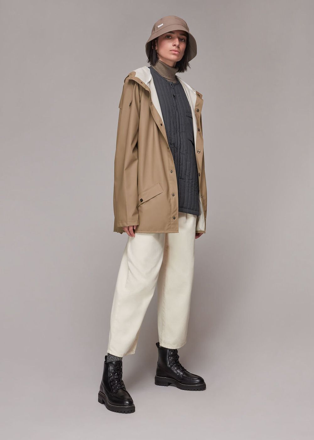 Whistles Rains Hooded Jacket Grey Brown | US-16495NWPT