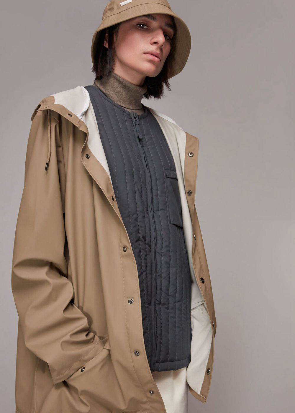 Whistles Rains Hooded Jacket Grey Brown | US-16495NWPT