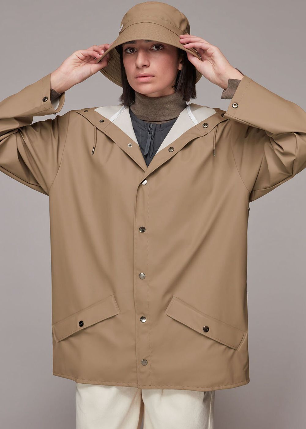 Whistles Rains Hooded Jacket Grey Brown | US-16495NWPT