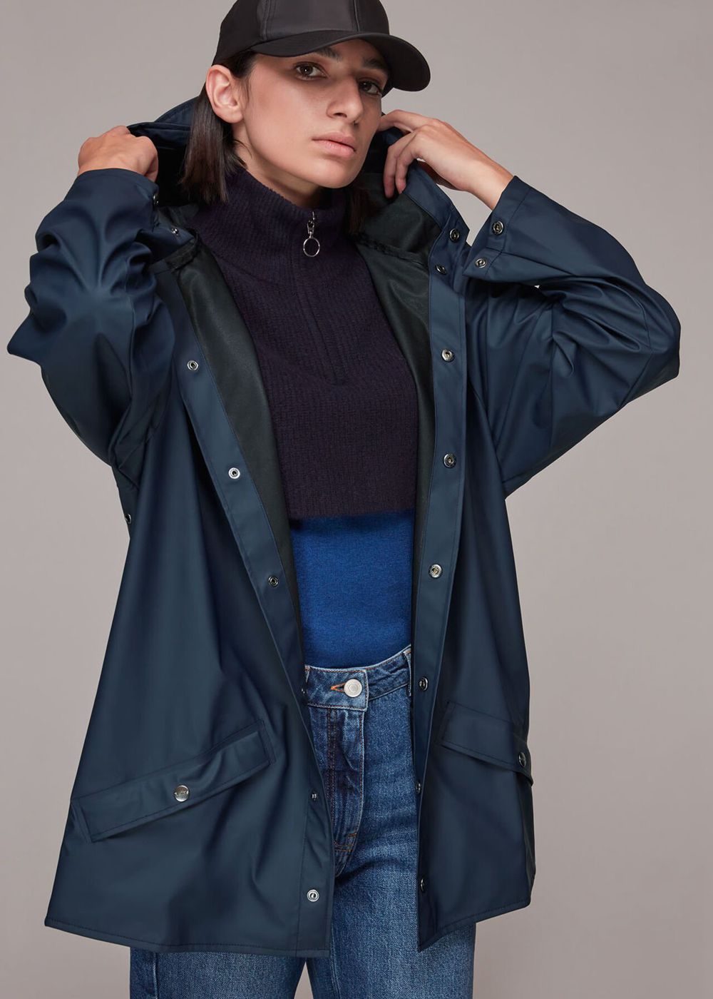 Whistles Rains Hooded Jacket Navy | US-95372MFGS